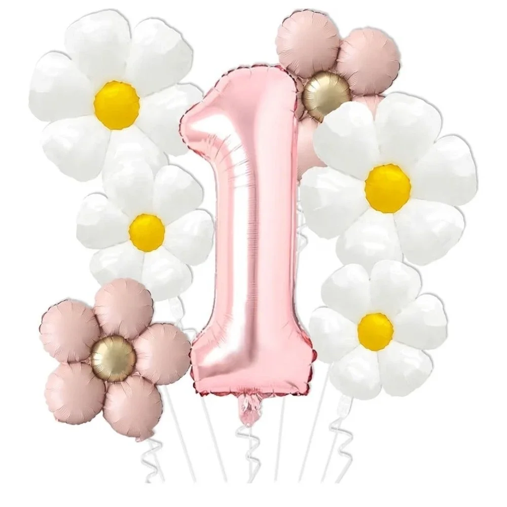 NEW Girl's First Birthday High Chair Pink‎ Banner, Number One Balloon, Daisies